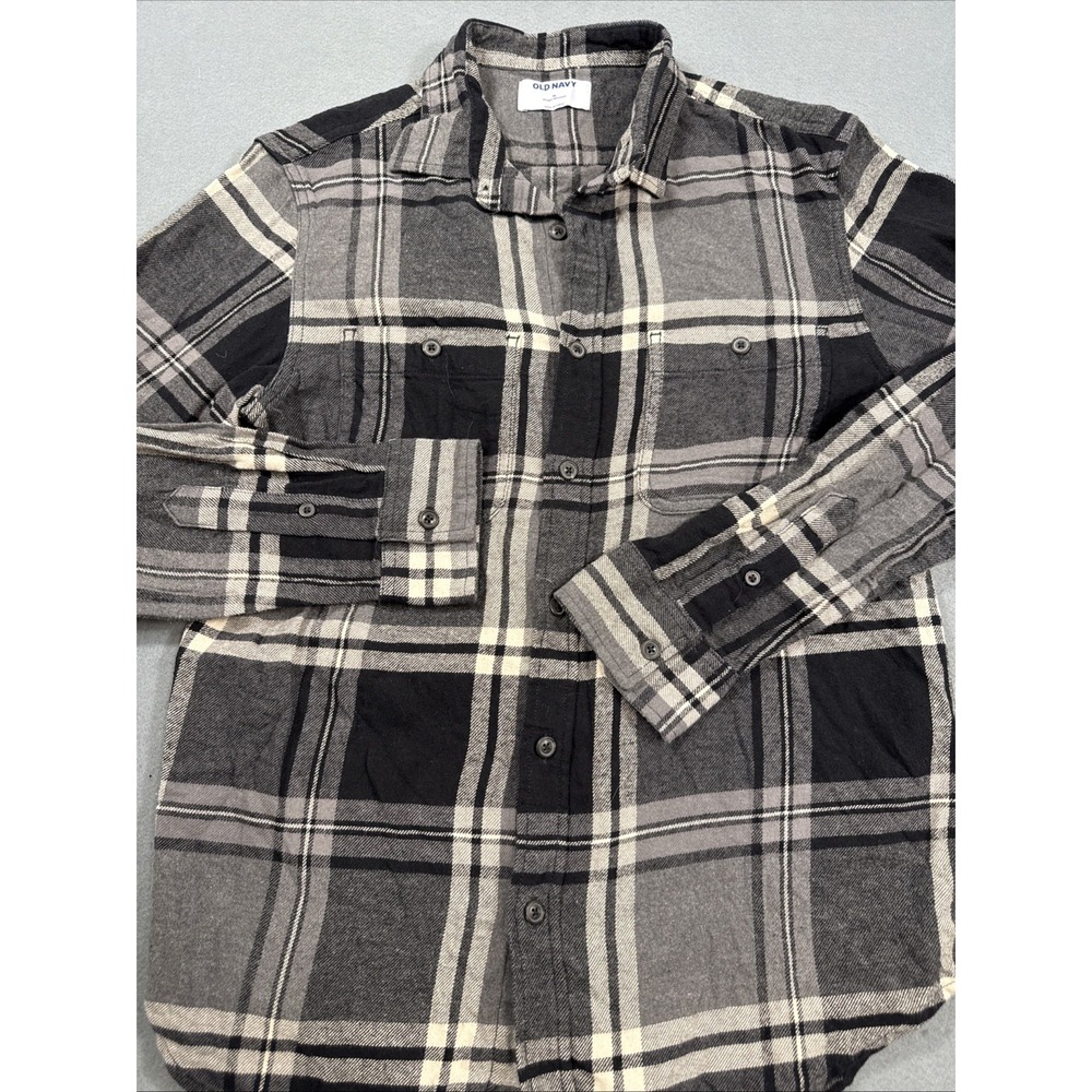 FLANNEL SHIRT Old Navy MENS MEDIUM Double Brushed Button L/S BLK GRAY